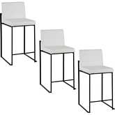 Fuji 26" High Back Counter Stool in Black Steel & White Leatherette (Set of 3)